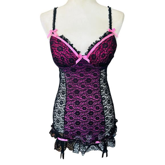 Victoria's Secret Bustier Teddy Womens 36B Black Lace Fairy Goth Festival Sultry - Picture 1 of 15